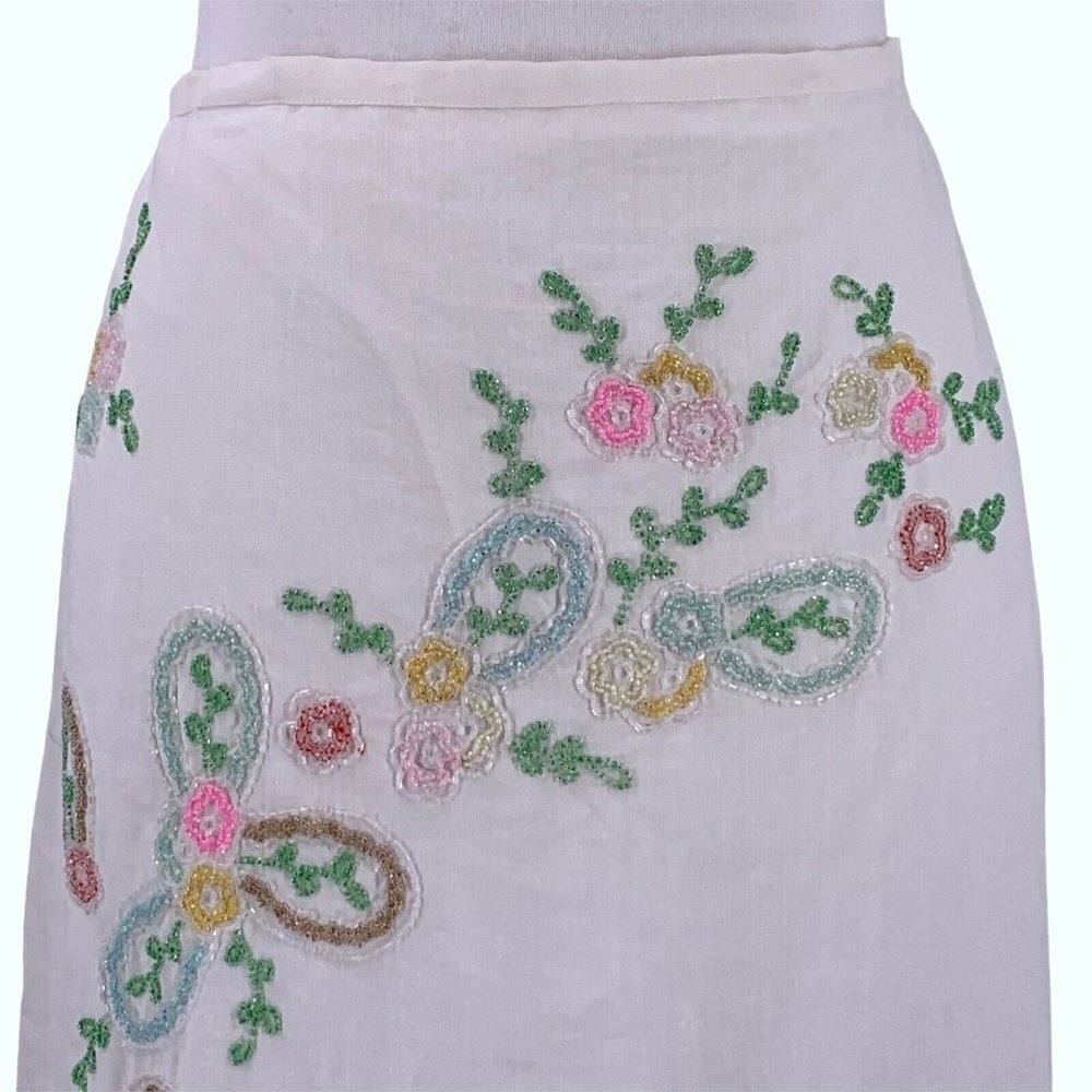 NWT Vintage French Connection Floral Beaded White Skirt 8 - Picture 2 of 7